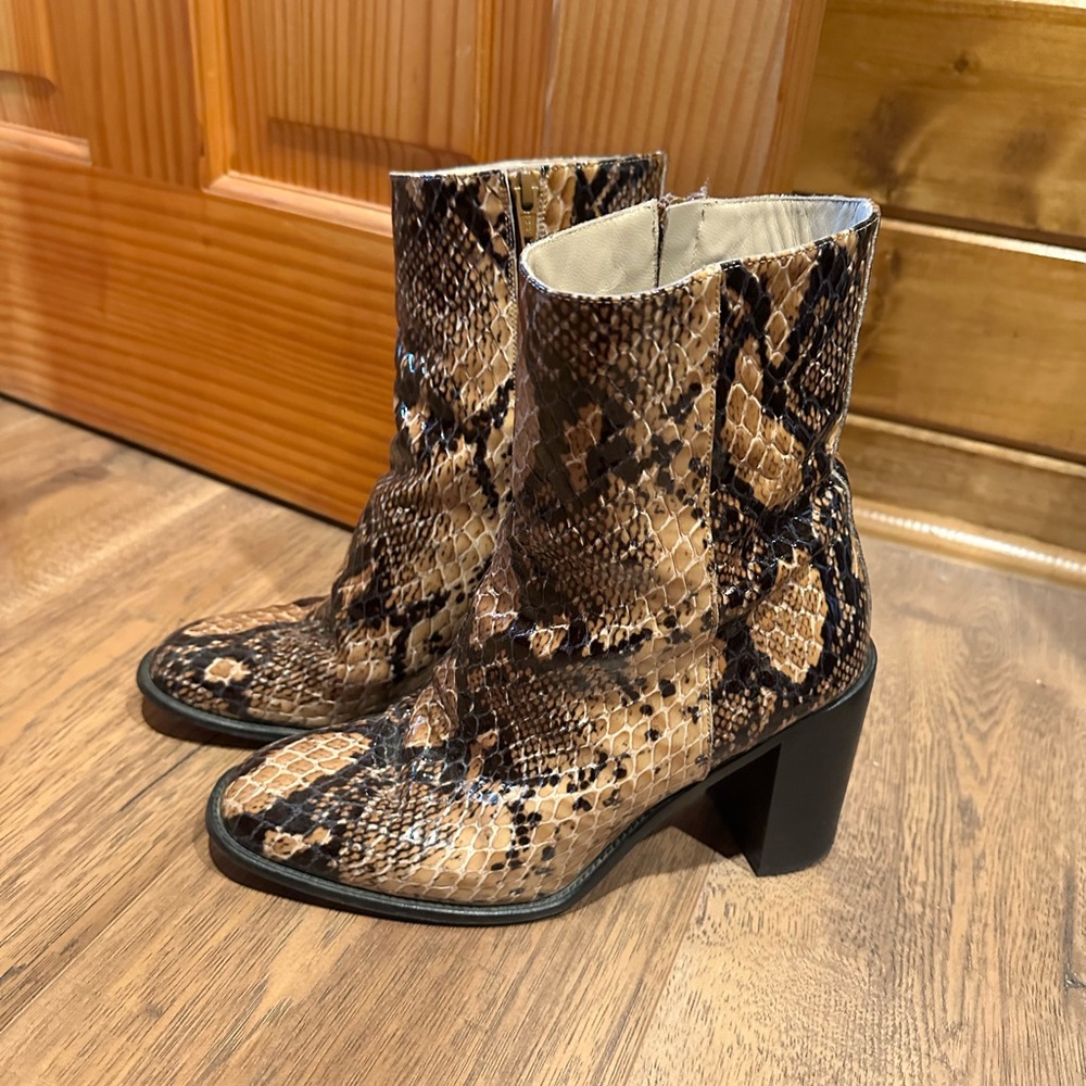 Maryam Nassir Zadeh Brown Snakeskin Block Heel Ankle Boots